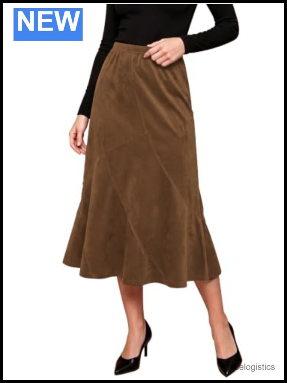 Faux Suede High Waist Midi A-Line Flowy Skirt